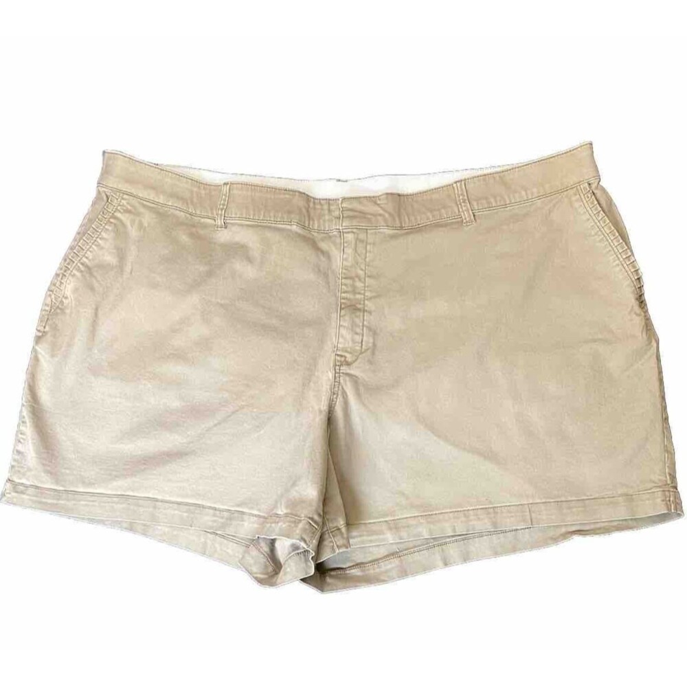 Lane Bryant Chino Shorts Women 28 Khaki Good Stretch Cotton Blend Twill Pocket